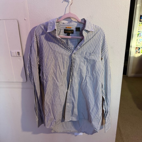 Timberland Other - Timberland Striped Button Up Shirt Mens Large Blue White Cotton Workwear Casual